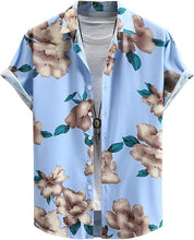 Load image into Gallery viewer, Men&#39;s Summer Floral Printed Short Sleeve A-light Blue Shirt