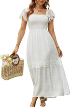 Load image into Gallery viewer, Summer White Linen Lace Sleeve Maxi Dress