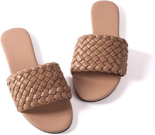 Load image into Gallery viewer, Nude Braided Open Toe Flat Sandals