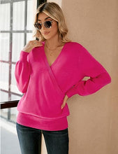 Load image into Gallery viewer, Chic Loose Fit Magenta Long Sleeve Wrap Sweater