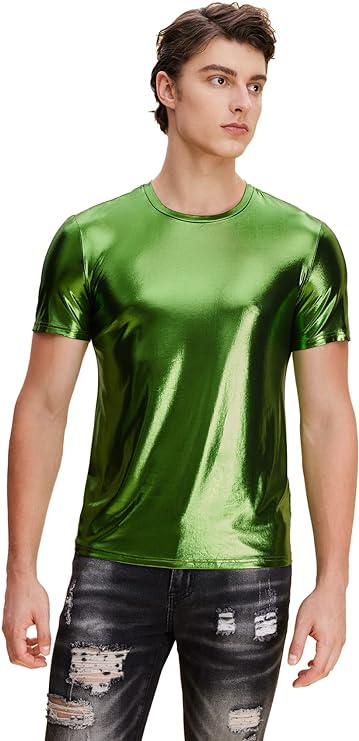 Men's Green Sparkling Short Sleeve Metallic Shirt