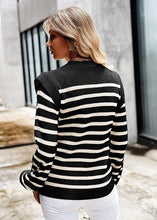 Load image into Gallery viewer, Casual Knit Black Striped Lantern Sleeve Knit Sweater