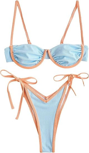 High Cut Underwire Bikini Light Blue Swimsuit Set