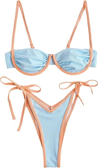 High Cut Underwire Bikini Light Blue Swimsuit Set