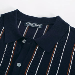 Men's Short Sleeve Vintage Style Striped Navy Blue Shirt