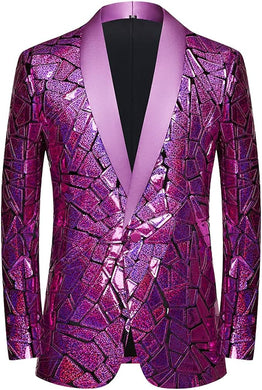 Men's Luxury Purple Sequin Long Sleeve Formal Blazer