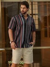 Load image into Gallery viewer, Men&#39;s Vacation Striped Summer Short Sleeve Black Striped Shirt