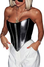 Load image into Gallery viewer, Modern Faux Leather Structured Corset Silver Top