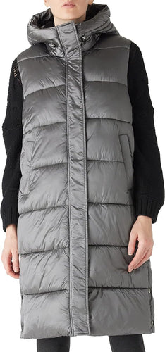 Winter Grey Hooded Puffer Style Sleeveless Vest Coat