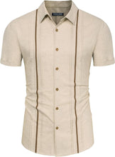 Load image into Gallery viewer, Men&#39;s Cuban Style Striped Short Sleeve Linen-apricot Shirt