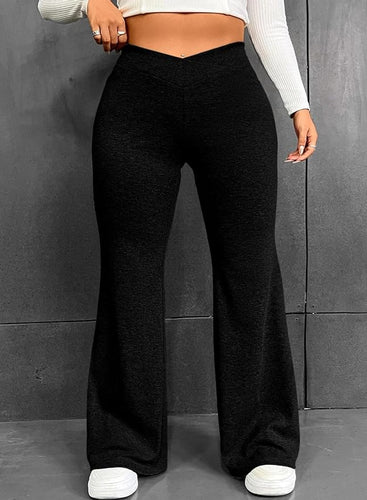 Plus Size Black Knit Flare Pants