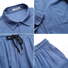 Load image into Gallery viewer, Casual Men&#39;s Blue Vacation Style Shirt &amp; Shorts Set