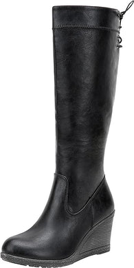 Black Winter Fab Knee High Wedge Boots