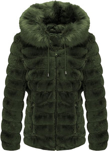 Faux Fur Collar Grey Reversible Hooded Puffer Coat