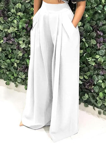 Plus Size White High Waist Wide Leg Palazzo Pants