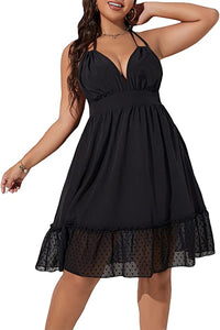 Plus Size Black Chiffon Halter Sweetheart Mini Dress