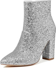 Load image into Gallery viewer, Silver Sequined Sparkly Ankle Boots