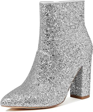 Silver Sequined Sparkly Ankle Boots