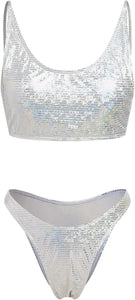 Holographic Shiny Silver 2pc Swim Bikini Set