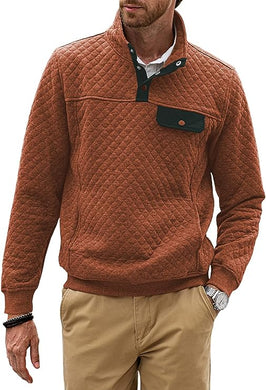 Men's Quilted Rust Brown Long Sleeve Pullover Sweater