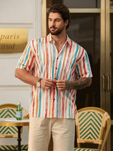 Load image into Gallery viewer, Men&#39;s Vacation Striped Summer Short Sleeve Orange Striped Shirt