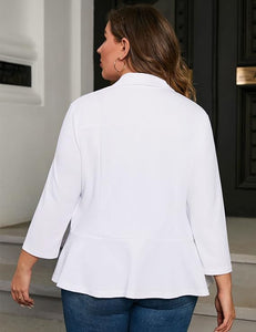Plus Size White Ruffled Flare Long Sleeve Blazer Jacket
