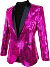 Load image into Gallery viewer, Men&#39;s Shiny Disco Blue Metallic Party Blazer