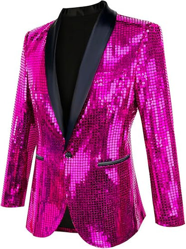 Men's Shiny Disco Pink Metallic Party Blazer