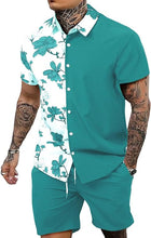 Load image into Gallery viewer, Men&#39;s Color Block Teal/White Floral Shorts Set