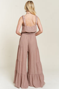 Plus Size Taupe Elastic Straped Tied Jumpsuit