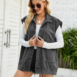 Trendy Sleeveless Classic Denim Jacket