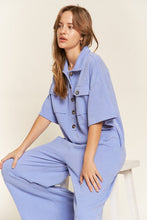 Load image into Gallery viewer, Cargo Blue/Purple Basic Collar Shirt Wide leg Jumpsuit