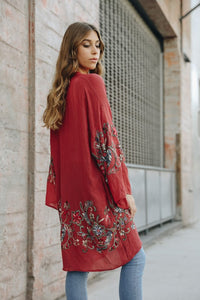 Adorned Floral Long Sleeve Kimono Cardigan