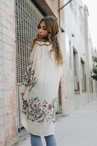 Adorned Floral Long Sleeve Kimono Cardigan