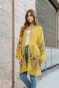 Adorned Floral Long Sleeve Kimono Cardigan