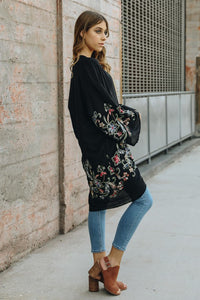 Adorned Floral Long Sleeve Kimono Cardigan