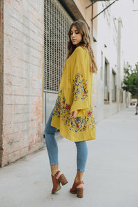 Adorned Floral Long Sleeve Kimono Cardigan