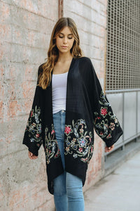 Adorned Floral Long Sleeve Kimono Cardigan