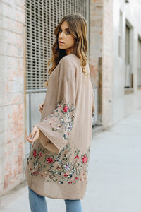 Adorned Floral Long Sleeve Kimono Cardigan