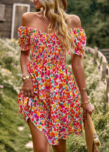 Load image into Gallery viewer, Boho Floral Yellow Square Neck Short Sleeve Dress