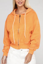 Load image into Gallery viewer, Orange Acid Wash Fleece Cropped Zip-Up Hoodie