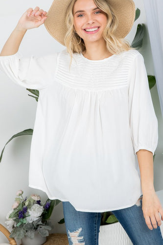 White Pinktuck Detail Tunic Blouses Top