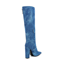 Load image into Gallery viewer, Denim Blue Iconic Pointed Toe Thigh High Boots
