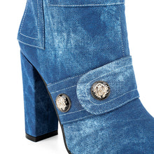 Load image into Gallery viewer, Denim Blue Iconic Pointed Toe Thigh High Boots