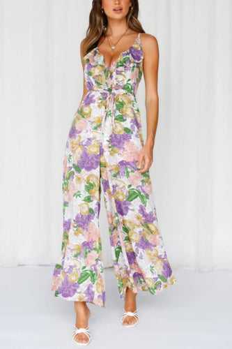 Pretty Purple Floral Print Wide Leg Jumpsuit