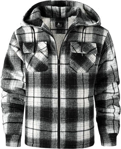 Men's Sherpa Black/Grey Lined Zip Up Hooded Long Sleeve Jacket