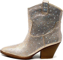 Load image into Gallery viewer, Rhinestone Studded Sequin Champagne Rhinestone Ankle Boots