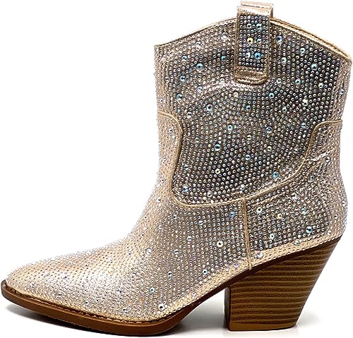 Rhinestone Studded Sequin Champagne Rhinestone Ankle Boots