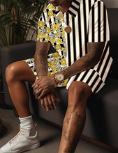 Load image into Gallery viewer, Men&#39;s Luxury Printed Gold/White Striped Shirt &amp; Shorts Set