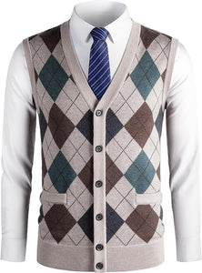 Men's British Style Burgundy V Neck Sleeveless Sweater Vest